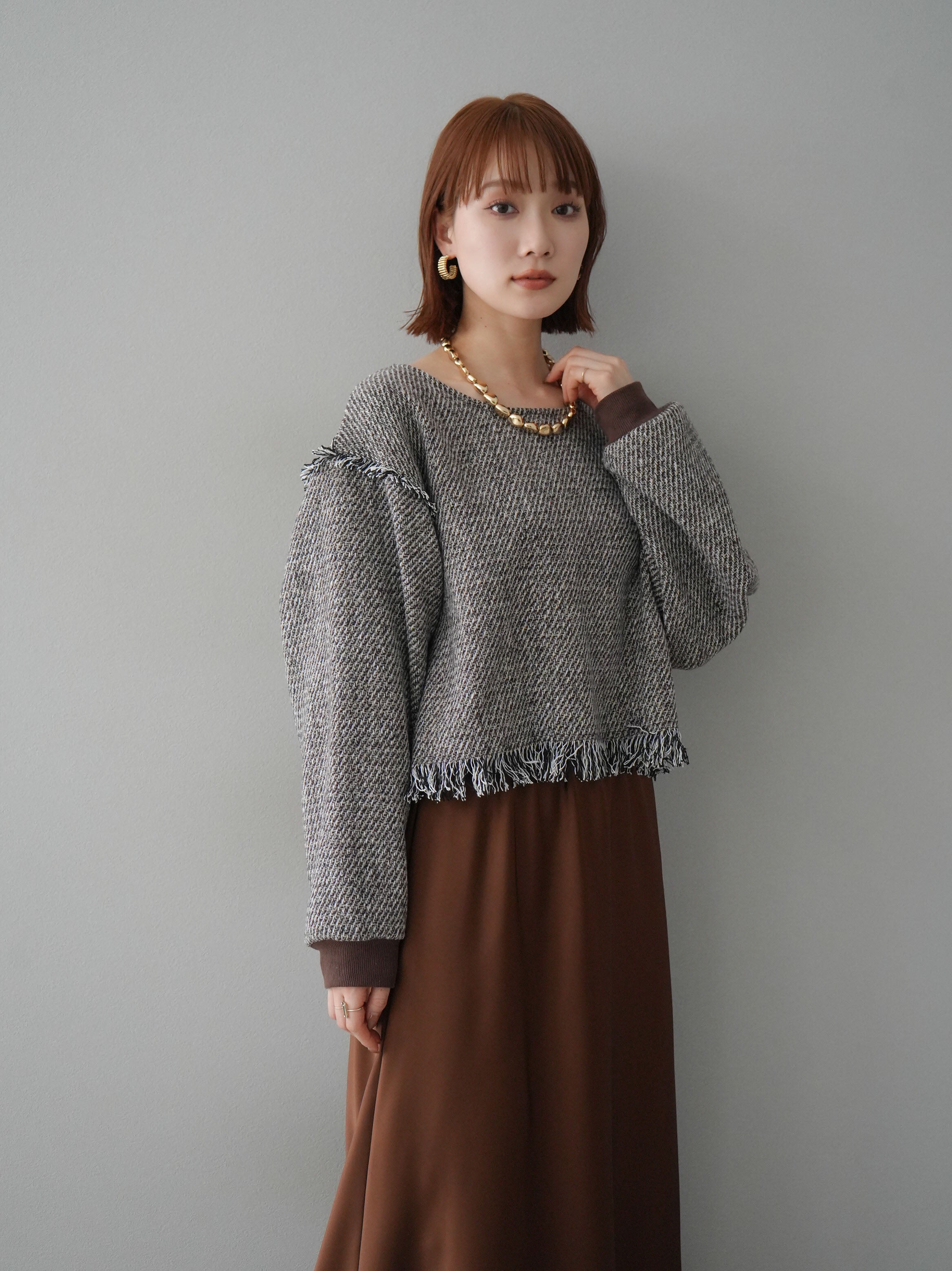 予約]ツイードフリンジプルオーバー/ブラウン – Lumier