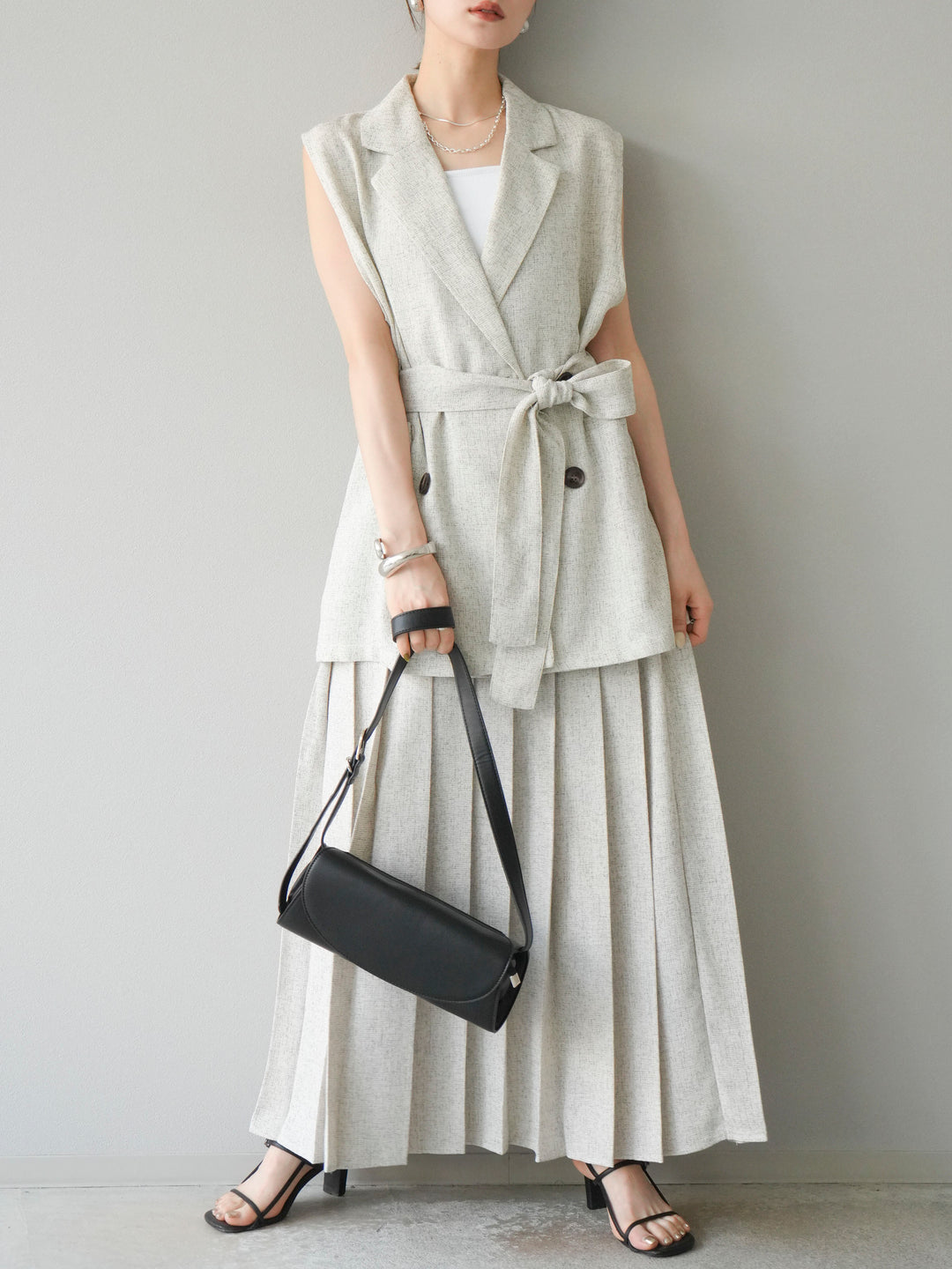 [予約]ミックスツイードプリーツスカート/アイボリー