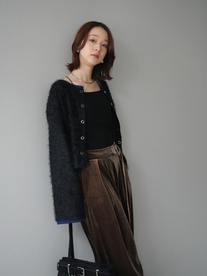 [予約]バイカラー2WAYシャギーニットカーディガン/black