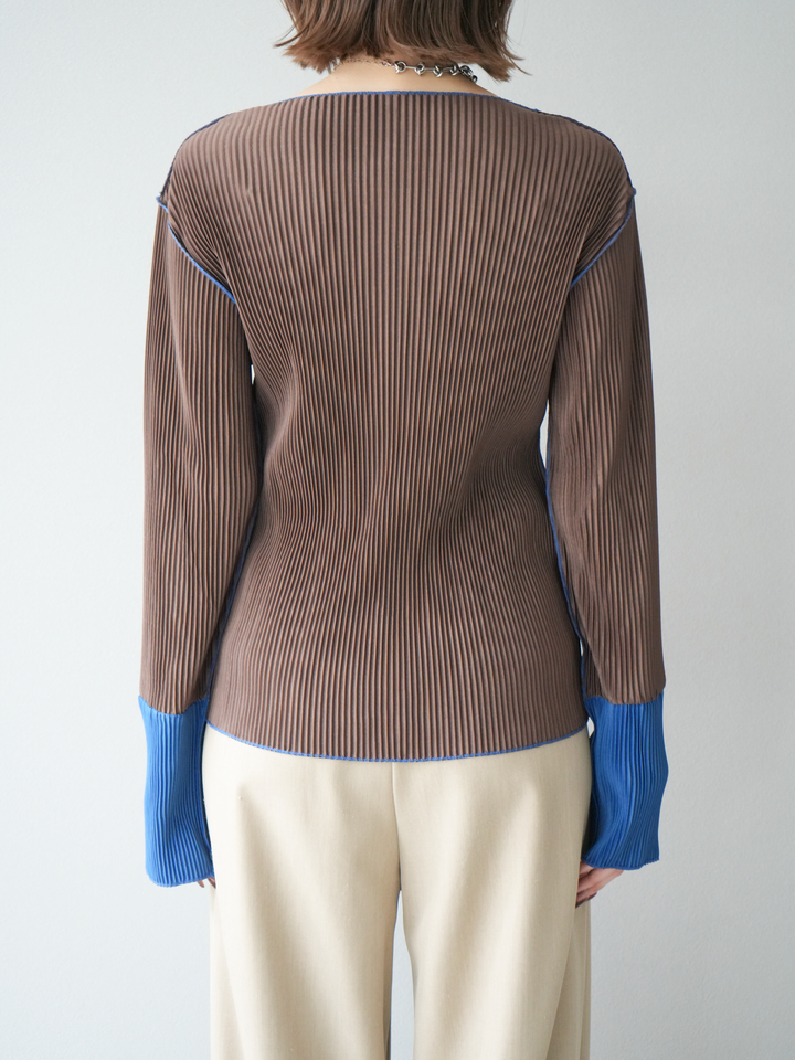 [予約]バイカラープリーツトップス/ブラウン