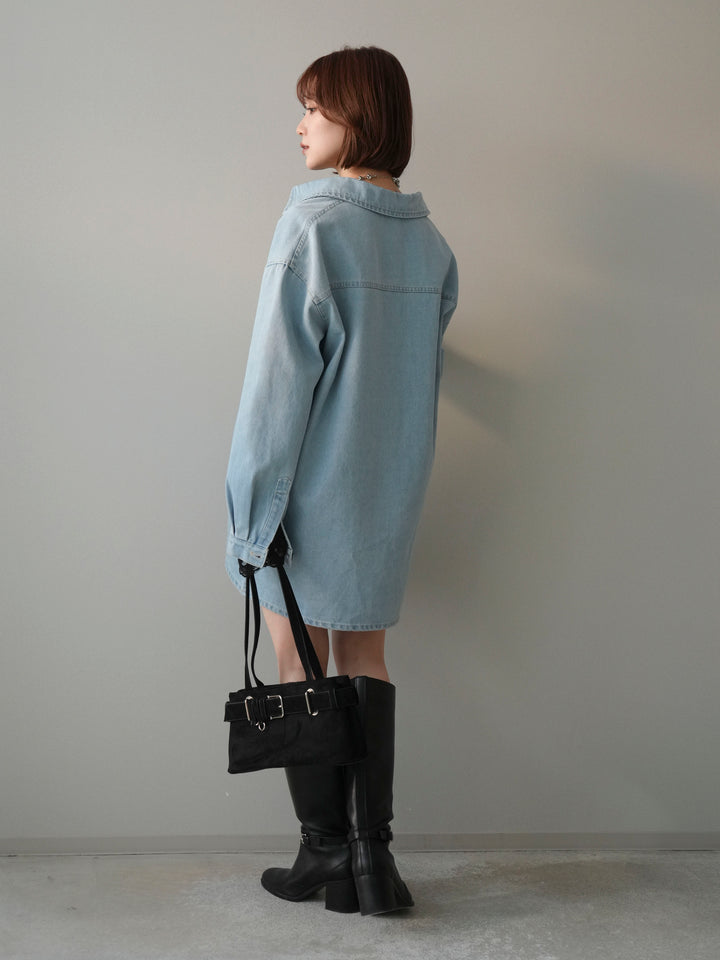 [SET]ハーフジップデニムミニワンピース+チュールレーストップス(2set)