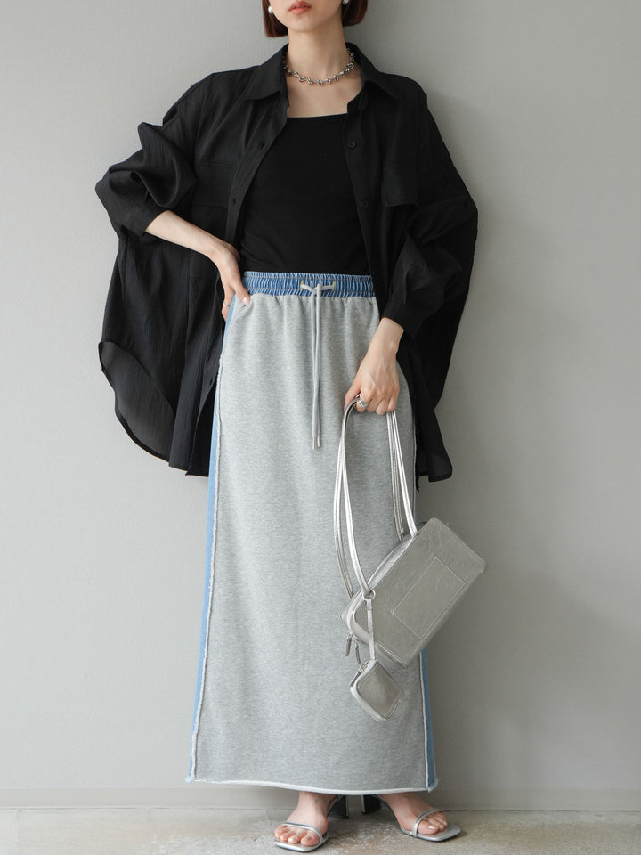 [予約]デニムドッキングスウェットスカート/グレー