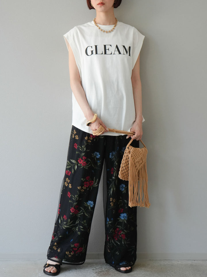 【預購】植物圖案休閒褲/黑色