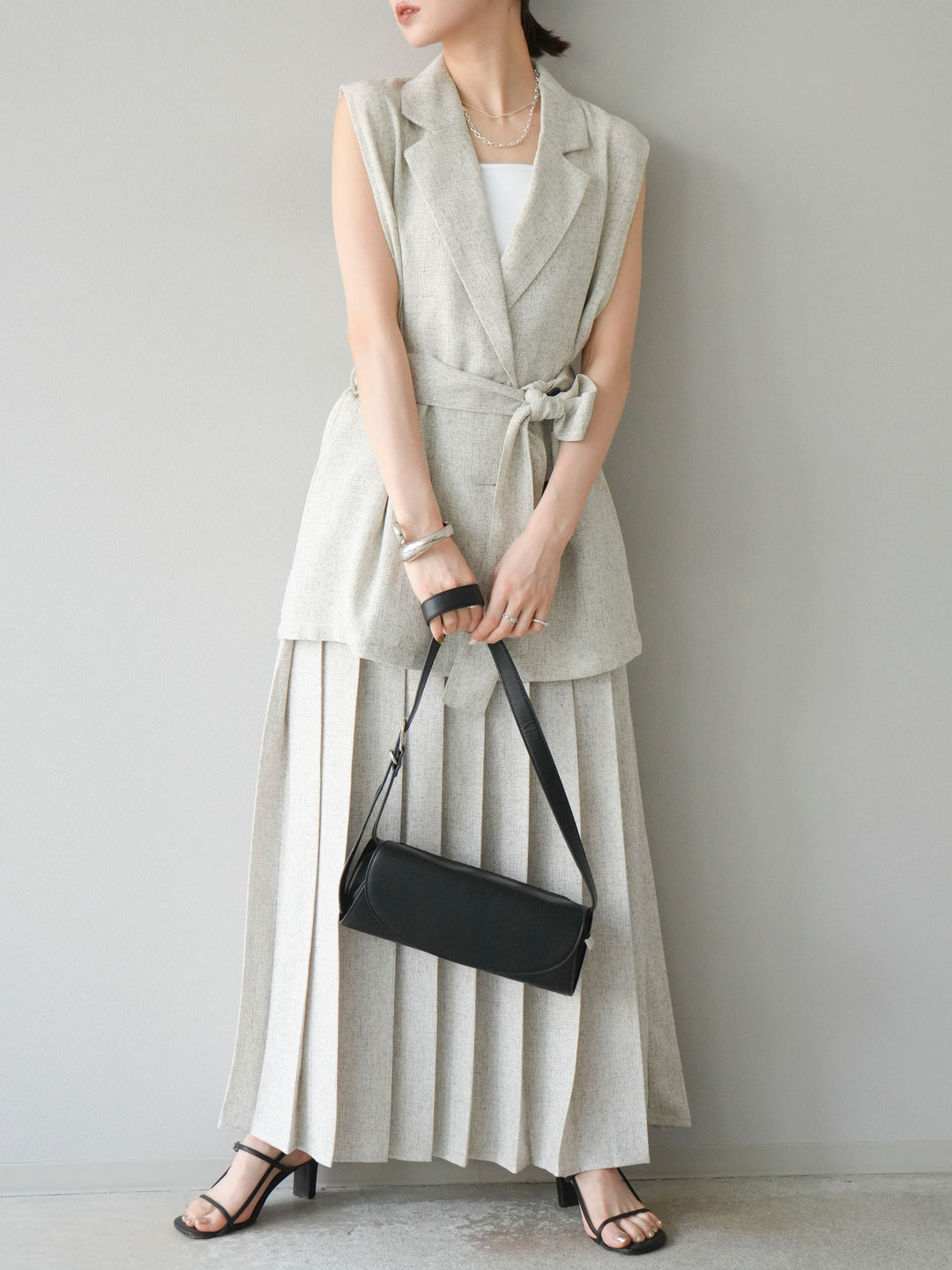 [予約]ミックスツイードプリーツスカート/アイボリー