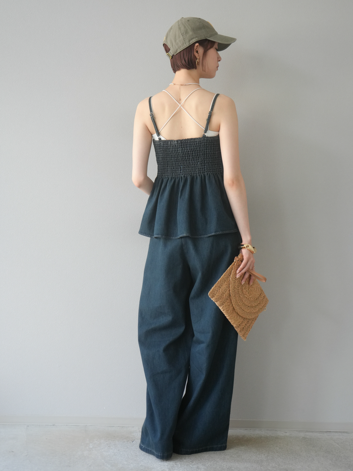 [SET]デニムタックフレアキャミソール＆イージーワイドパンツSET UP(2set)