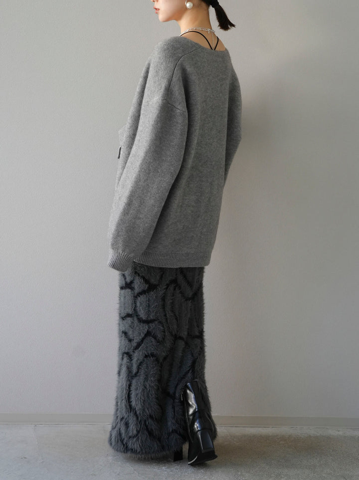 [預訂] Line 毛絨針織半身裙/炭灰