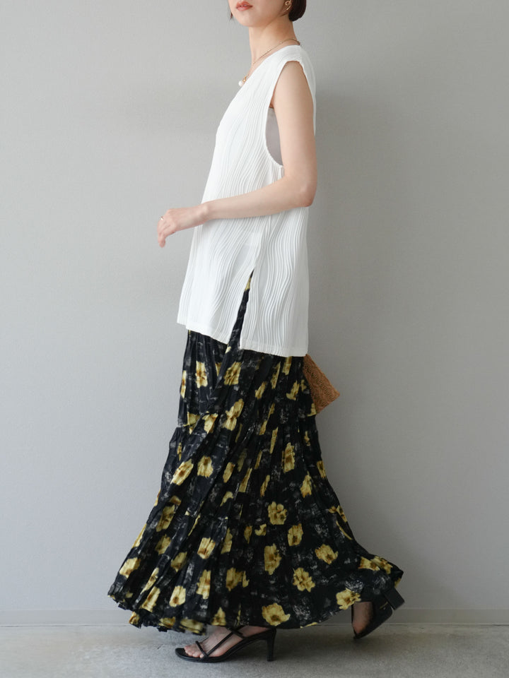 [SET]フラワーワッシャーロングスカート+フラワーワッシャーロングスカート(2set)