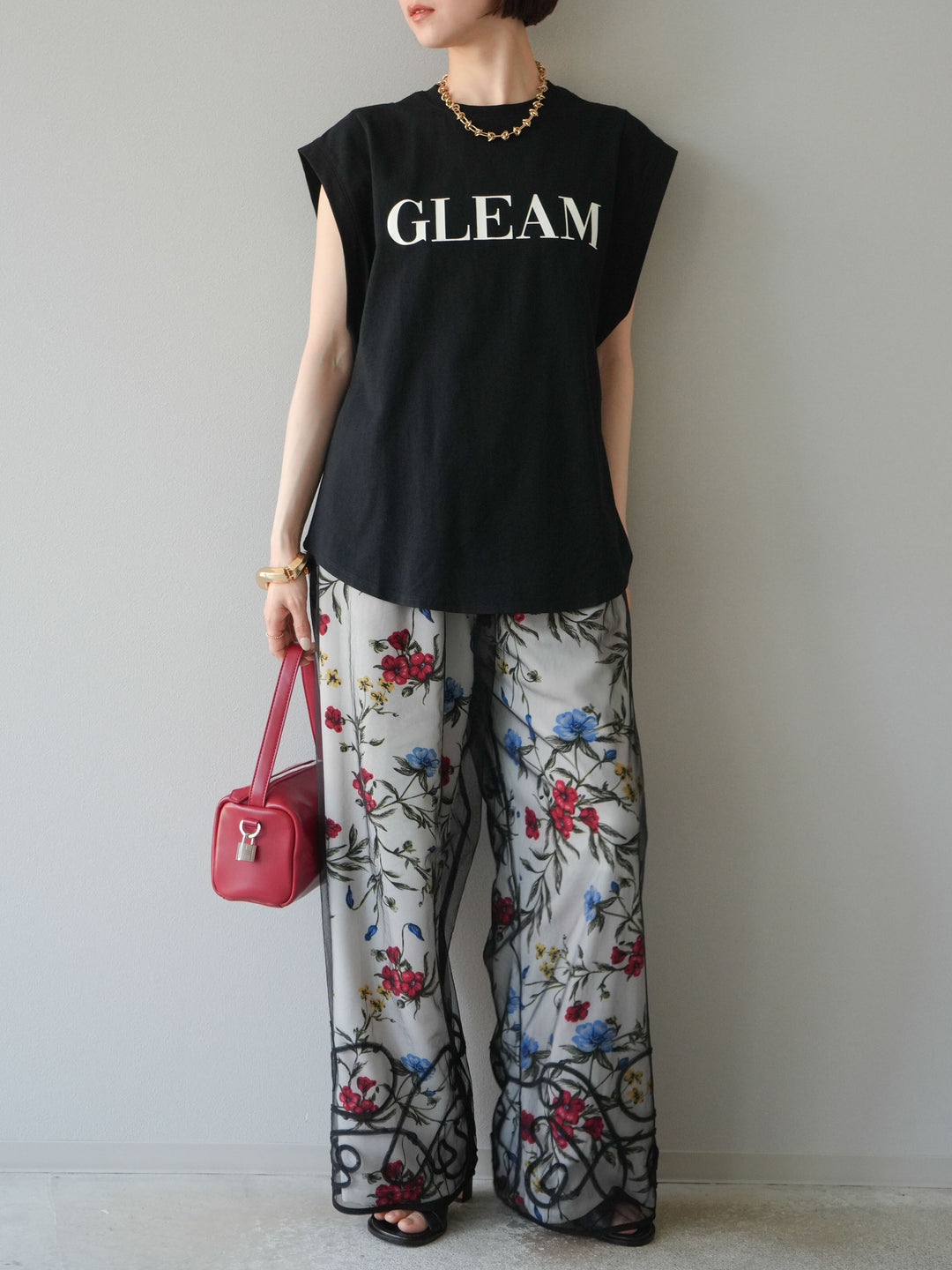 【預購】植物圖案休閒褲/米白色