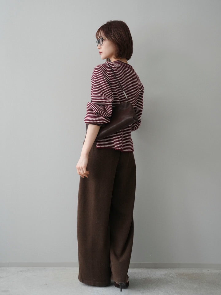 [SET]ラメ異素材ボーダーリブニットプルオーバー+ベルト付起毛コクーンパンツ(2set)