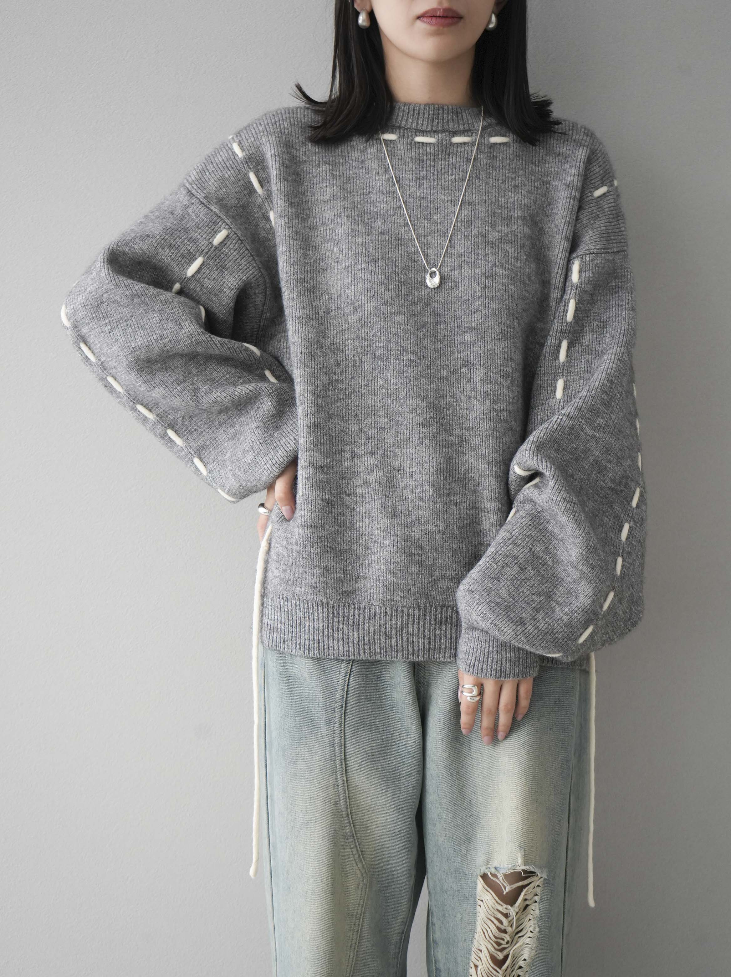 HONEY·MEW グレー 半袖ニット F 美品】OHGA オーガSHINY ラメニット シルバー グレー 半袖