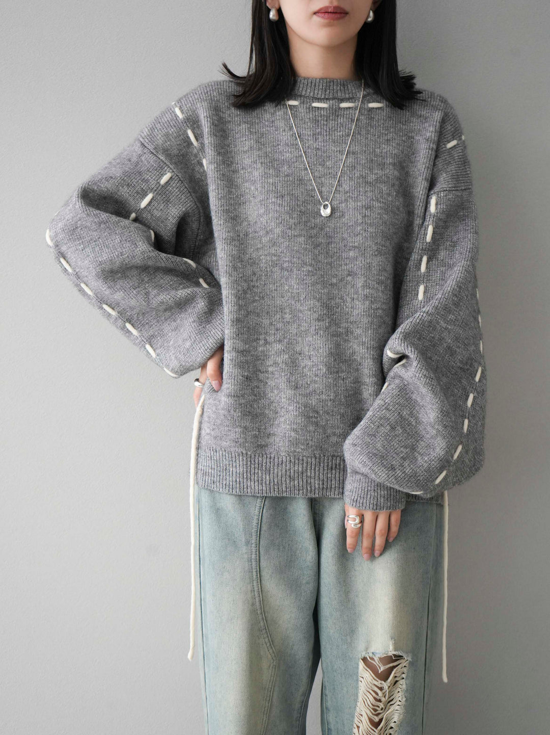 [預訂] 針織設計套頭衫/灰色