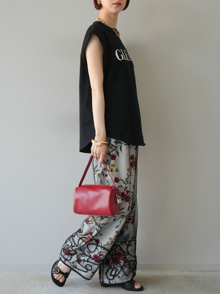 【預購】植物圖案休閒褲/米白色