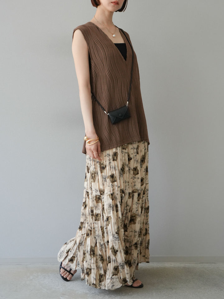 [予約]フラワーワッシャーロングスカート/ベージュ