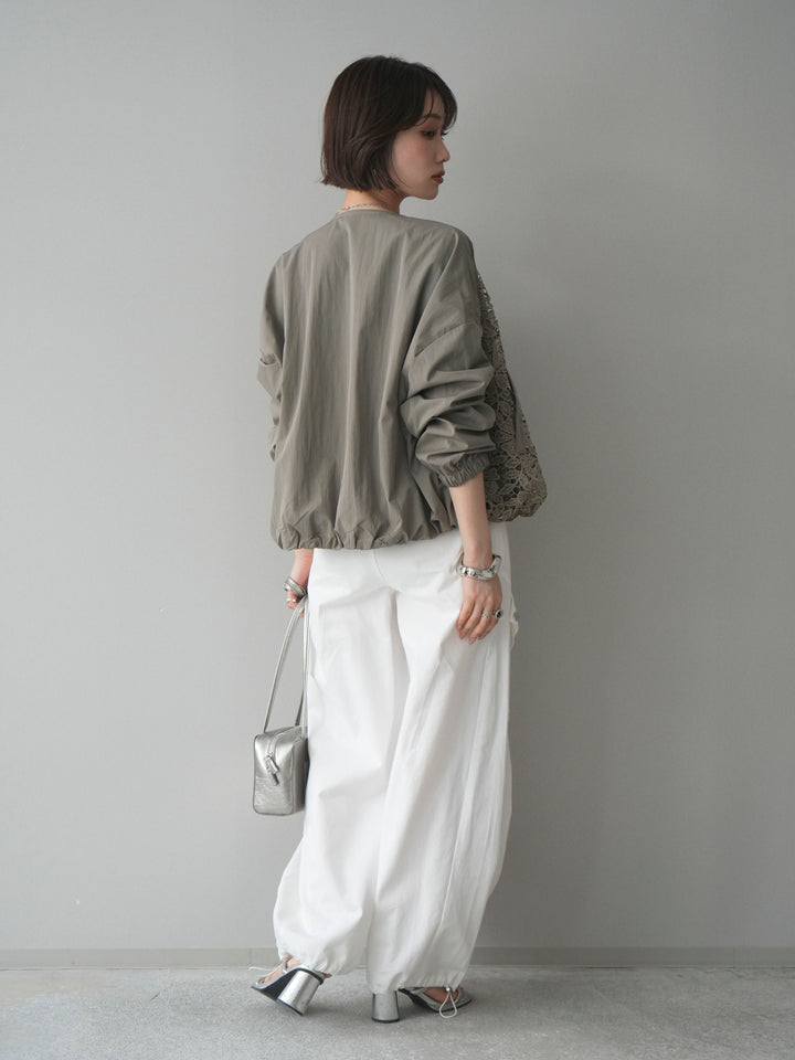 [SET]レースドッキングブルゾン+タックデザイン裾ドロストカーゴパンツ+カップ付テレコリブベアキャミソール(3set)