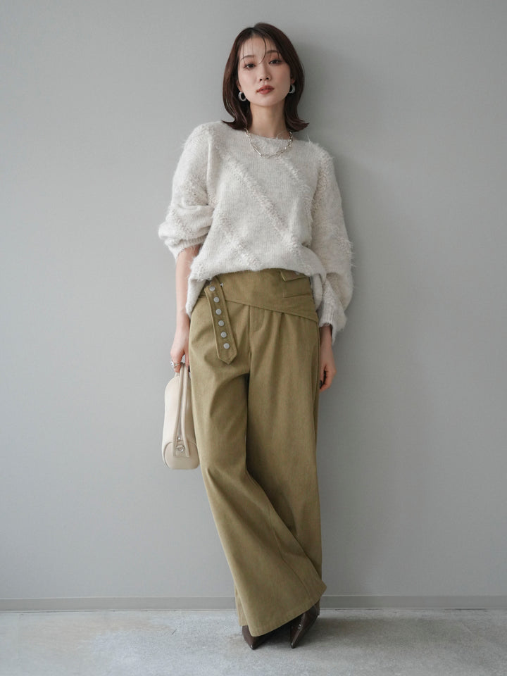 [予約]ブークレラインデザインニットプルオーバー/ivory