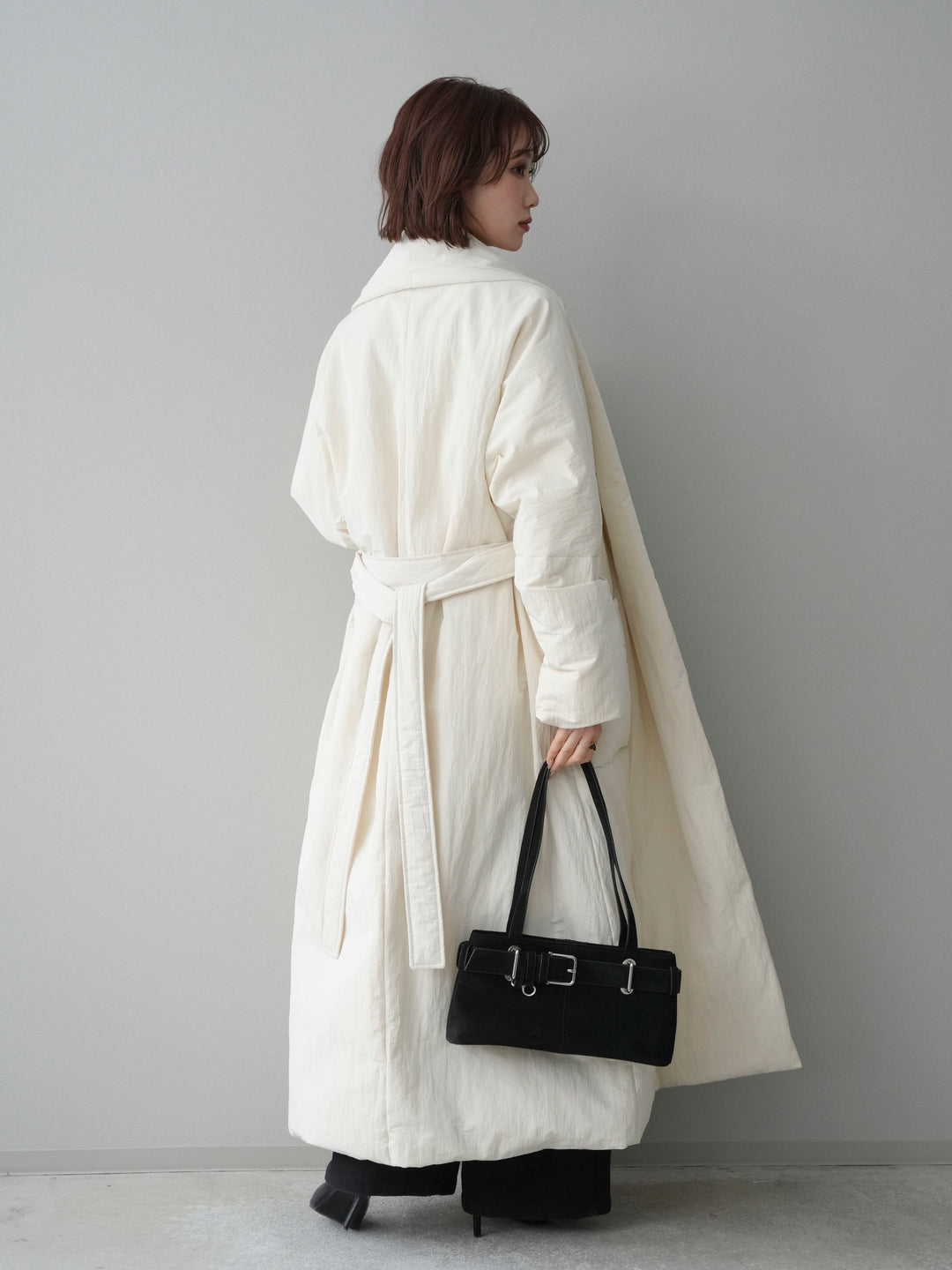 [SET]ロングダウンコート+ベルト付起毛コクーンパンツ(2set)