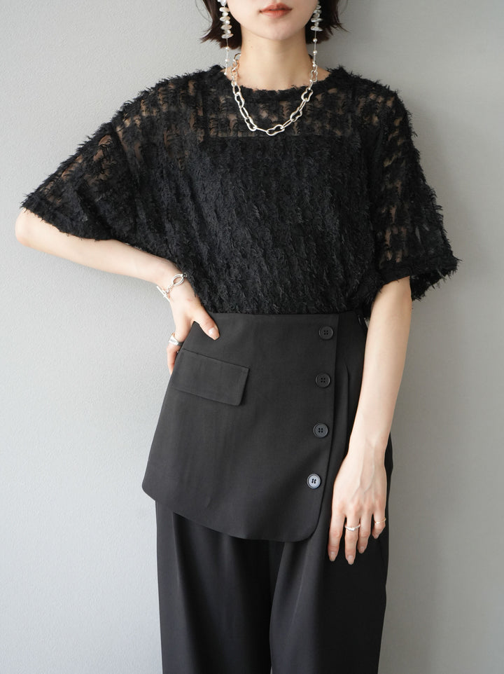 [Pre-order] Fringe Tulle 5/4 Sleeve Over Top/Black