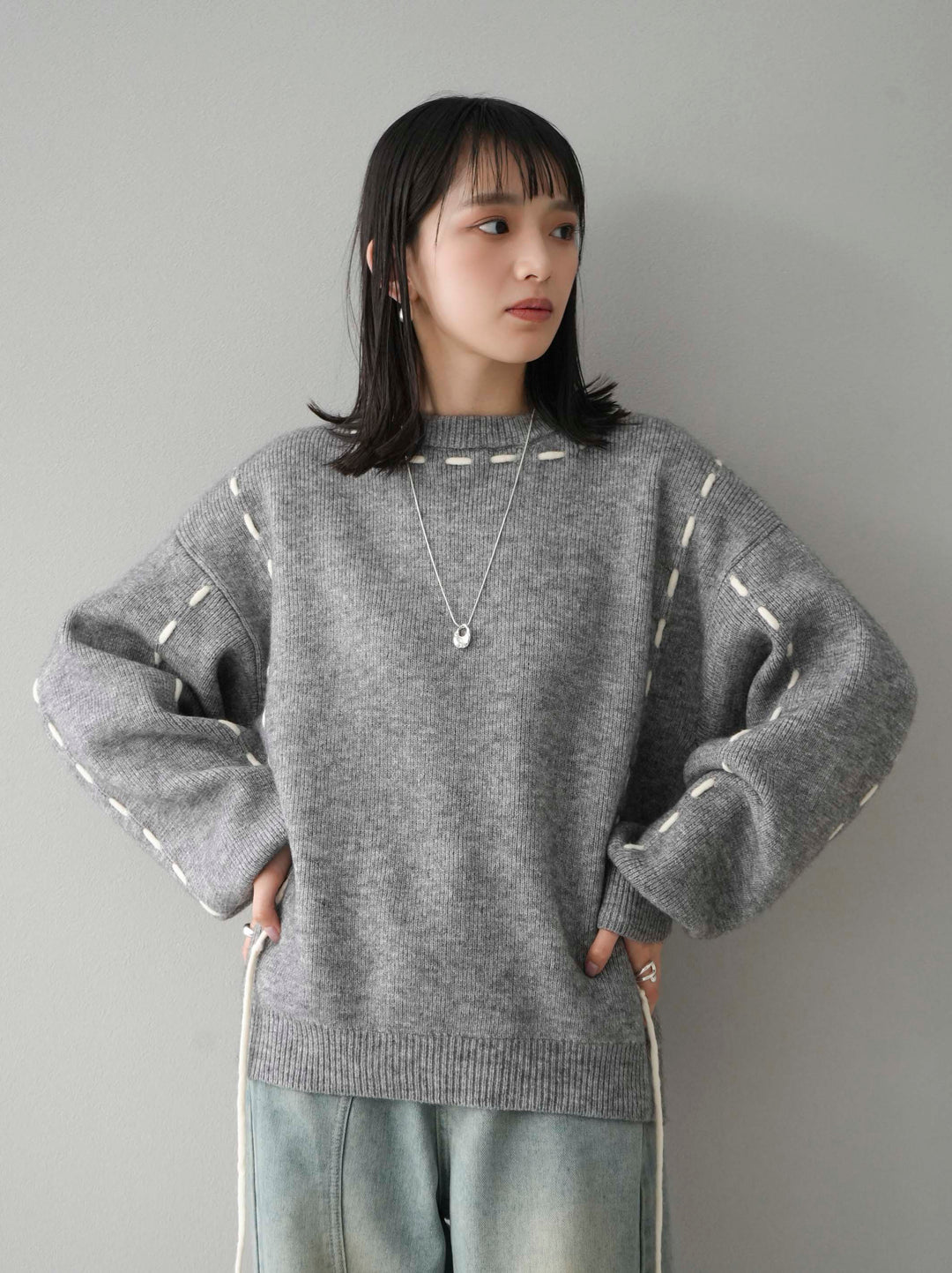 [預訂] 針織設計套頭衫/灰色
