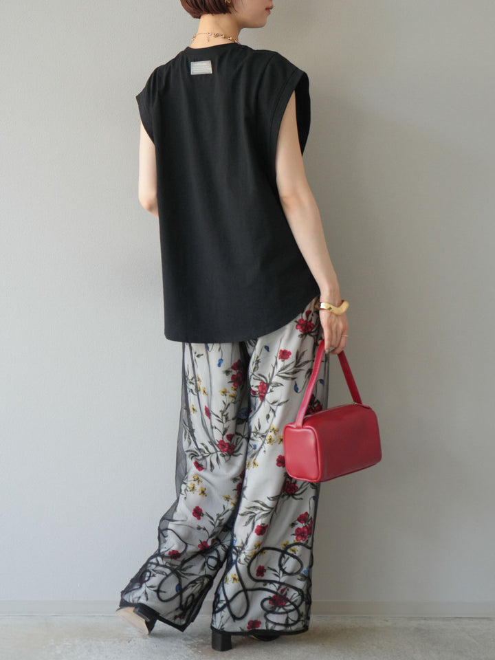 【預購】植物圖案休閒褲/米白色