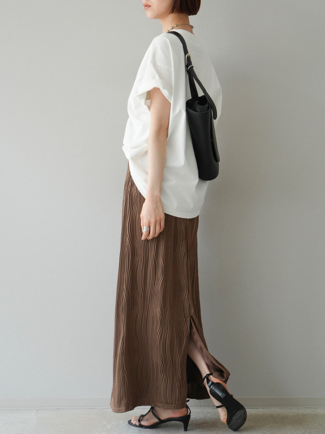 [予約]ウェーブパイピングタイトスカート/ブラウン