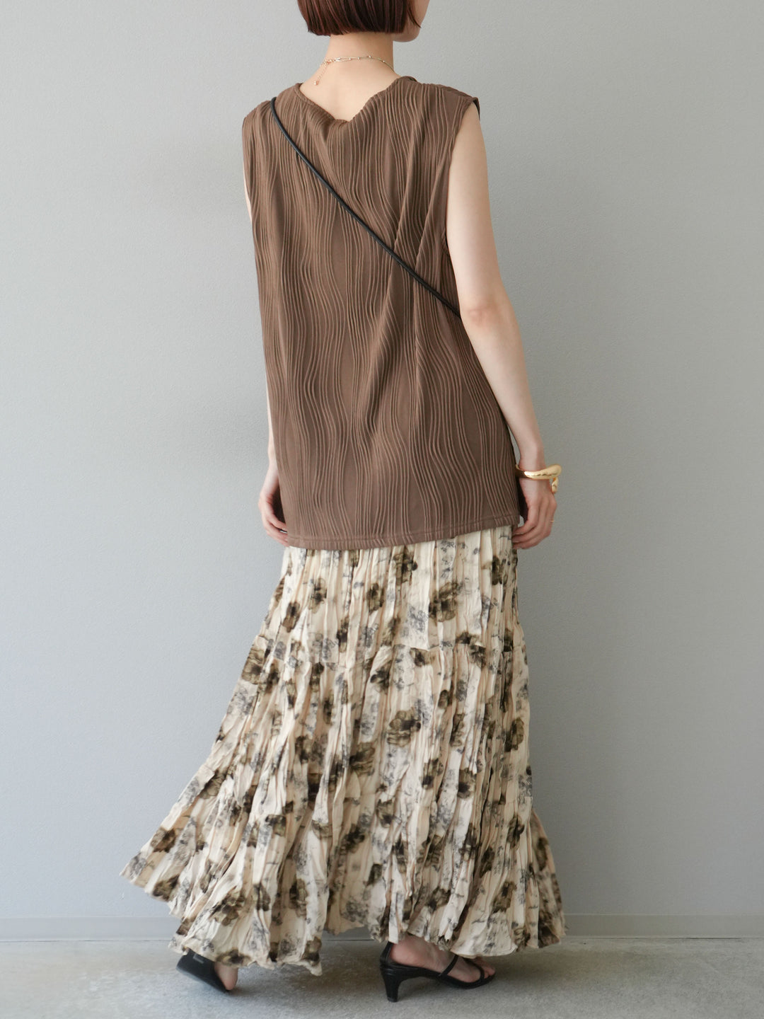 [予約]フラワーワッシャーロングスカート/ベージュ