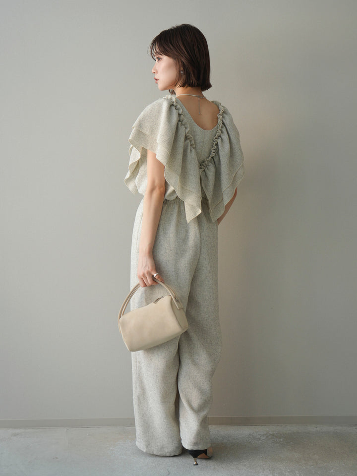 [SET]3WAYミックスツイードギャザーオールインワン+選べるアクセセット(2set)