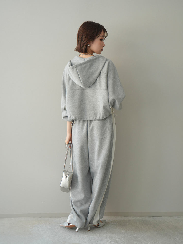 [SET]バイカラー異素材ライトポンチクロップドZIPフーディー+バイカラー異素材サイドラインライトポンチパンツ(2set)