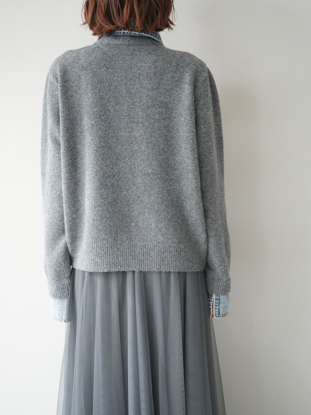 [予約]デニム襟ボタンニットカーディガン/チャコール