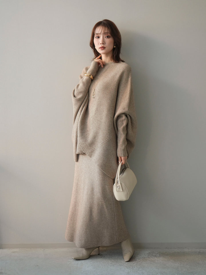 [SET]ウール混ドルマンニット&スカートSET UP(2set)