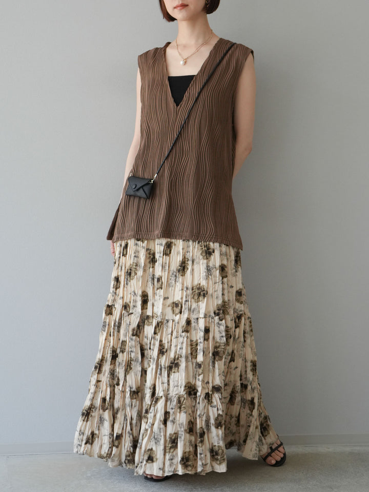 [予約]フラワーワッシャーロングスカート/ベージュ