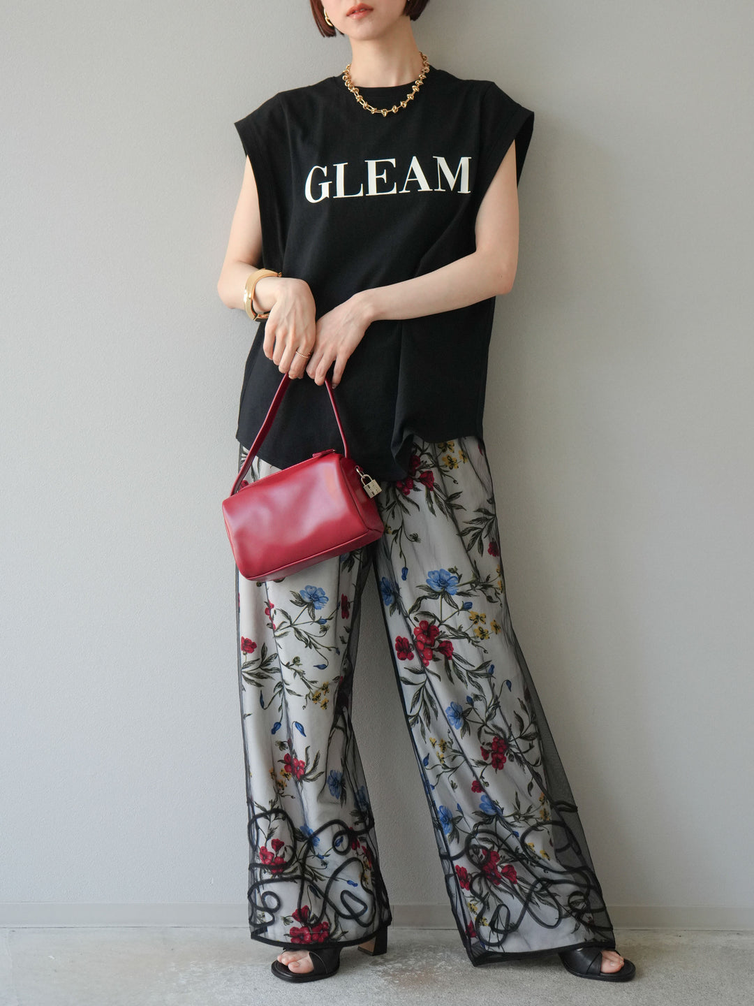 【預購】植物圖案休閒褲/米白色