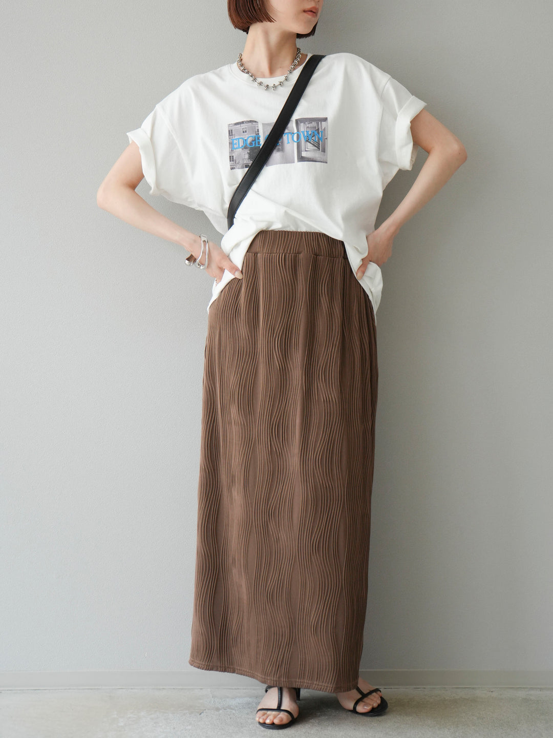 [予約]ウェーブパイピングタイトスカート/ブラウン