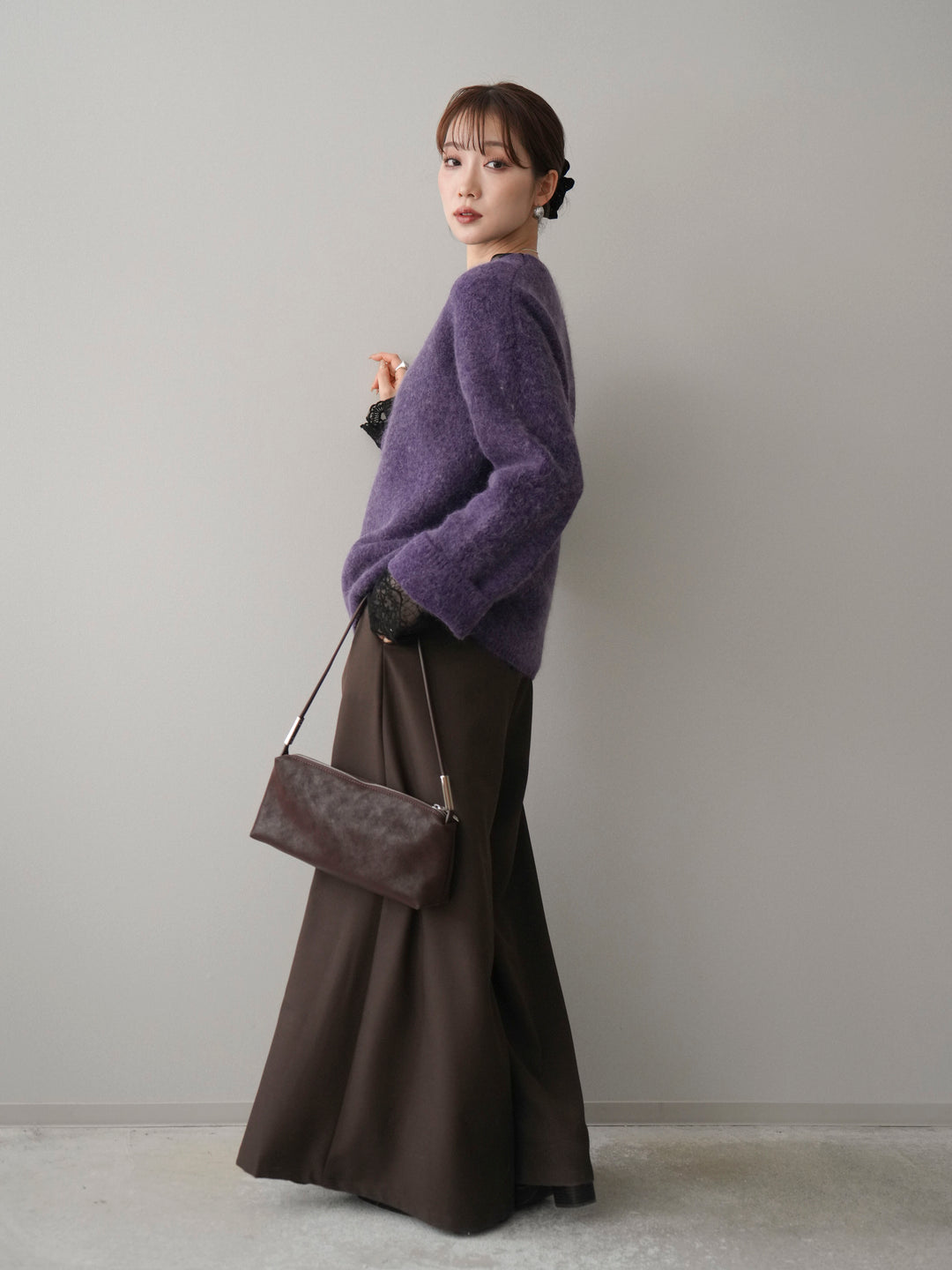 [予約]アンゴラタッチクルーネックニットプルオーバー/purple