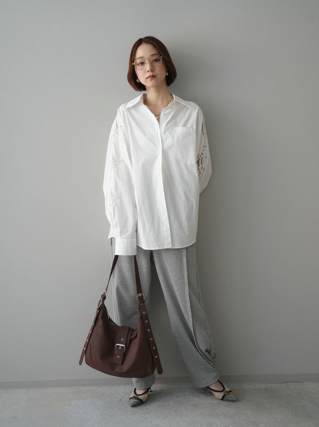 [SET]アームレースブロードシャツ+2WAYデザインスウェットパンツ(2set)