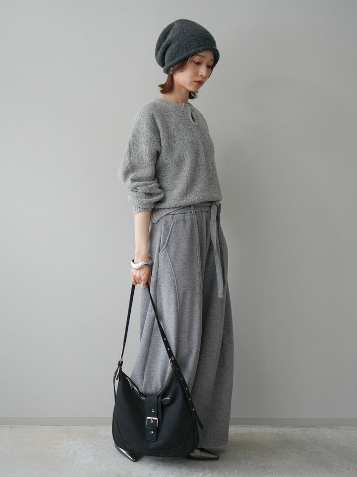 [SET]ツイストネックラメネップヤーンニットプルオーバー+ウエストベルトカーブラインスエットパンツ(2set)