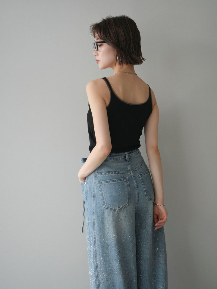 [予約]カップ付リブチュールタンク/black