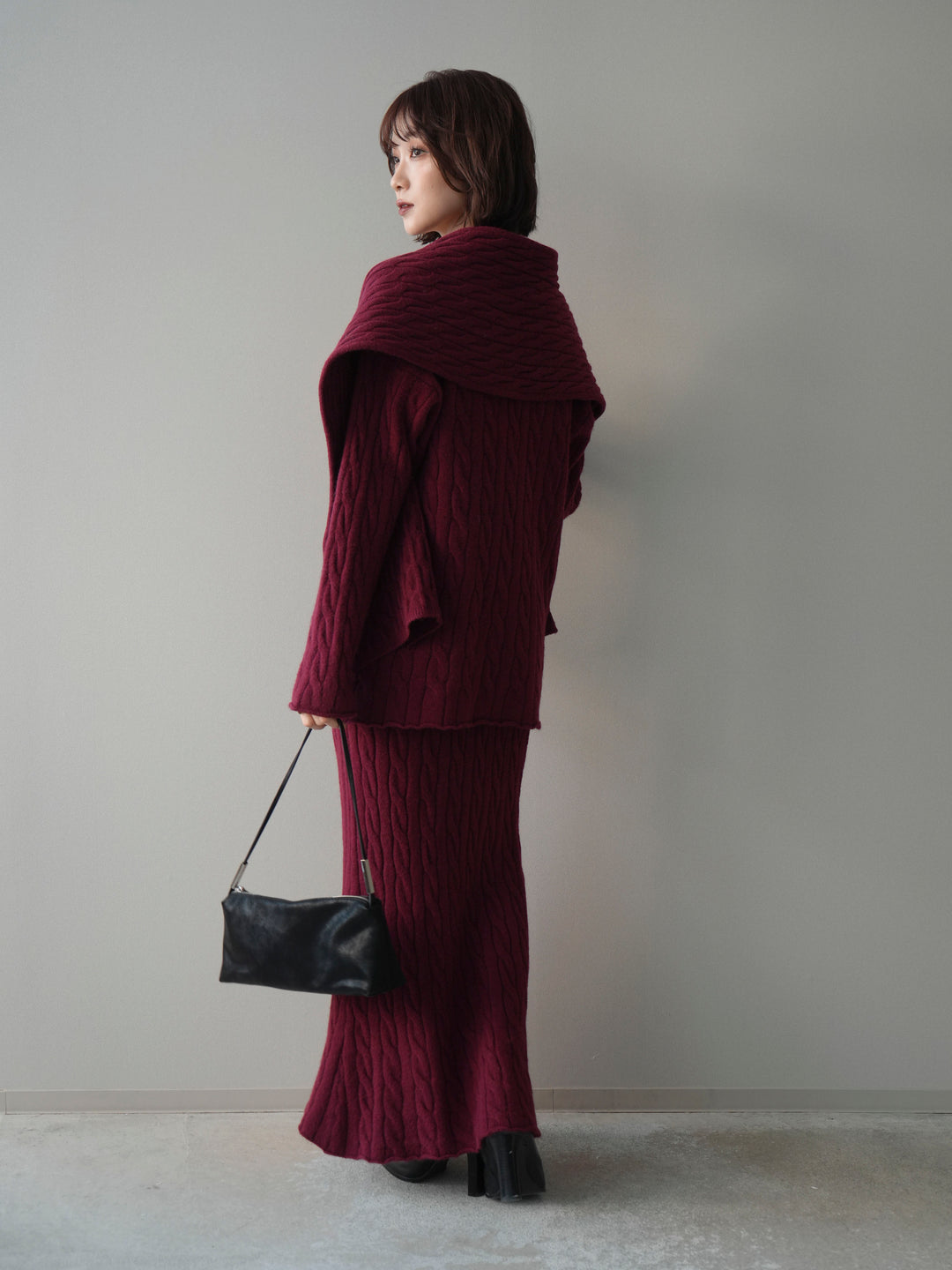 [SET]ストール付ケーブルニットプルオーバー&ロングスカートSET UP+選べるアクセセット(2set)