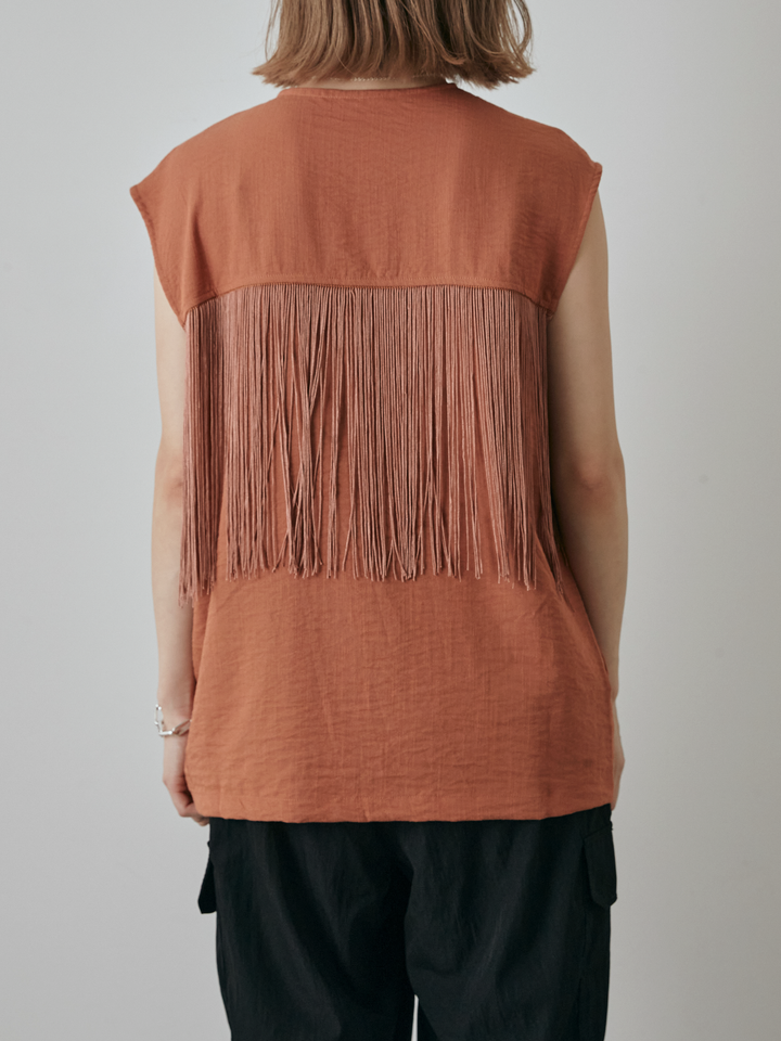 【預購】流蘇無袖上衣/摩卡色