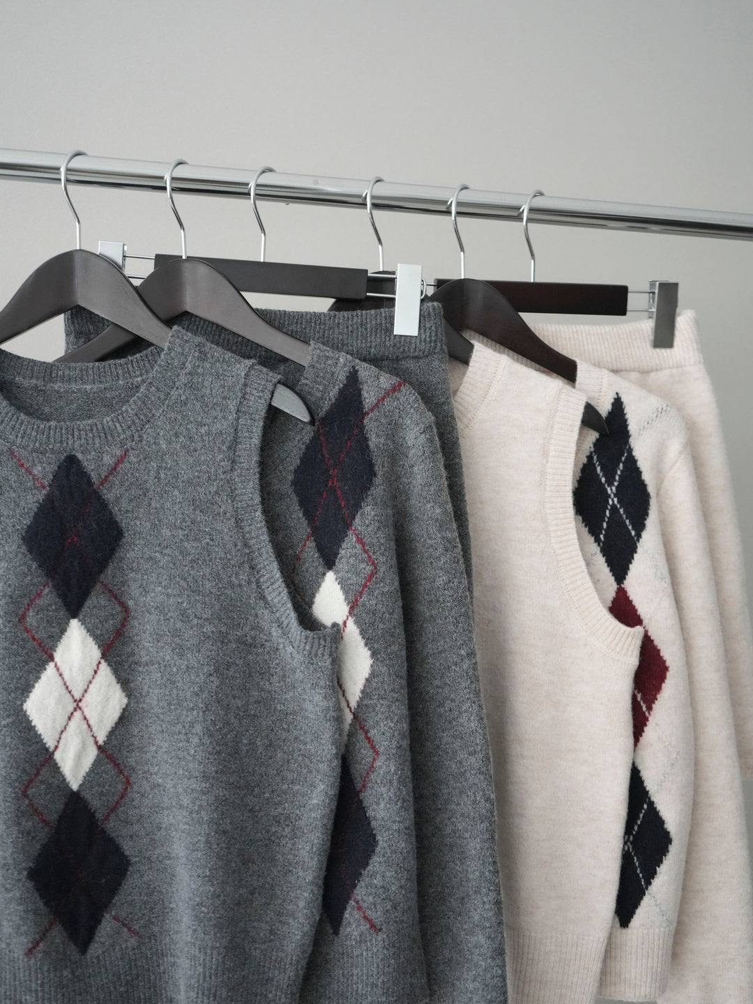 [SET]アーガイル柄3ピースSET UP+カシミヤダブルブレストロングコート(2set)