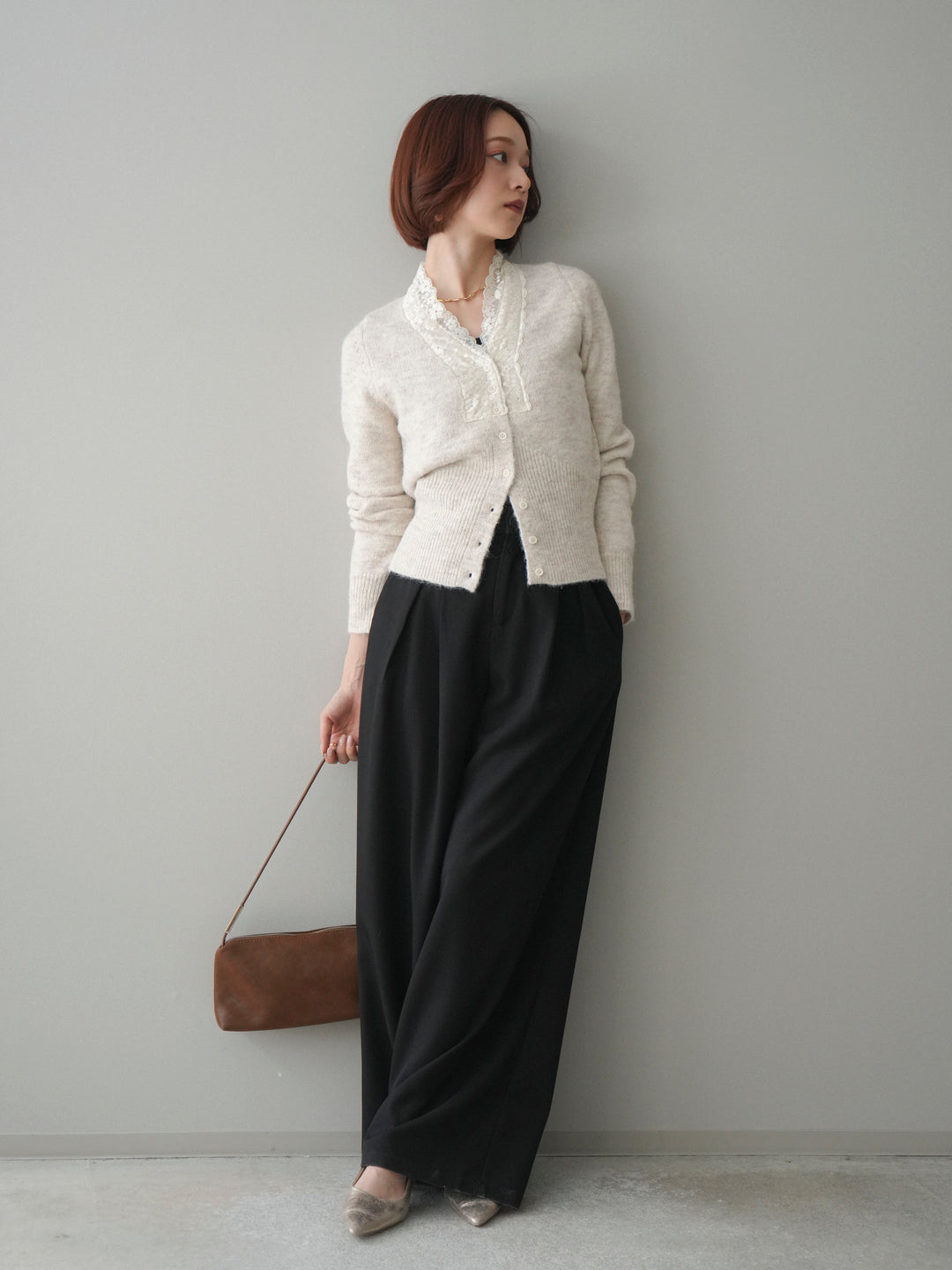 [予約]ウエストレースタックワイドパンツ/black