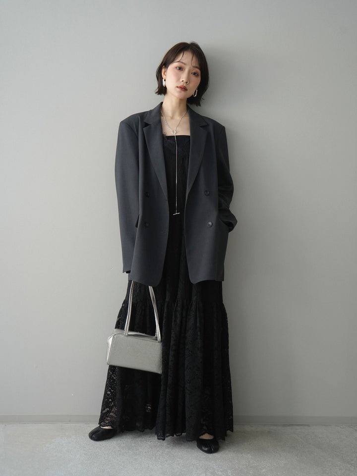 [SET]ギャザー切替レースキャミワンピース+ダブルブレストオーバージャケット(2set)