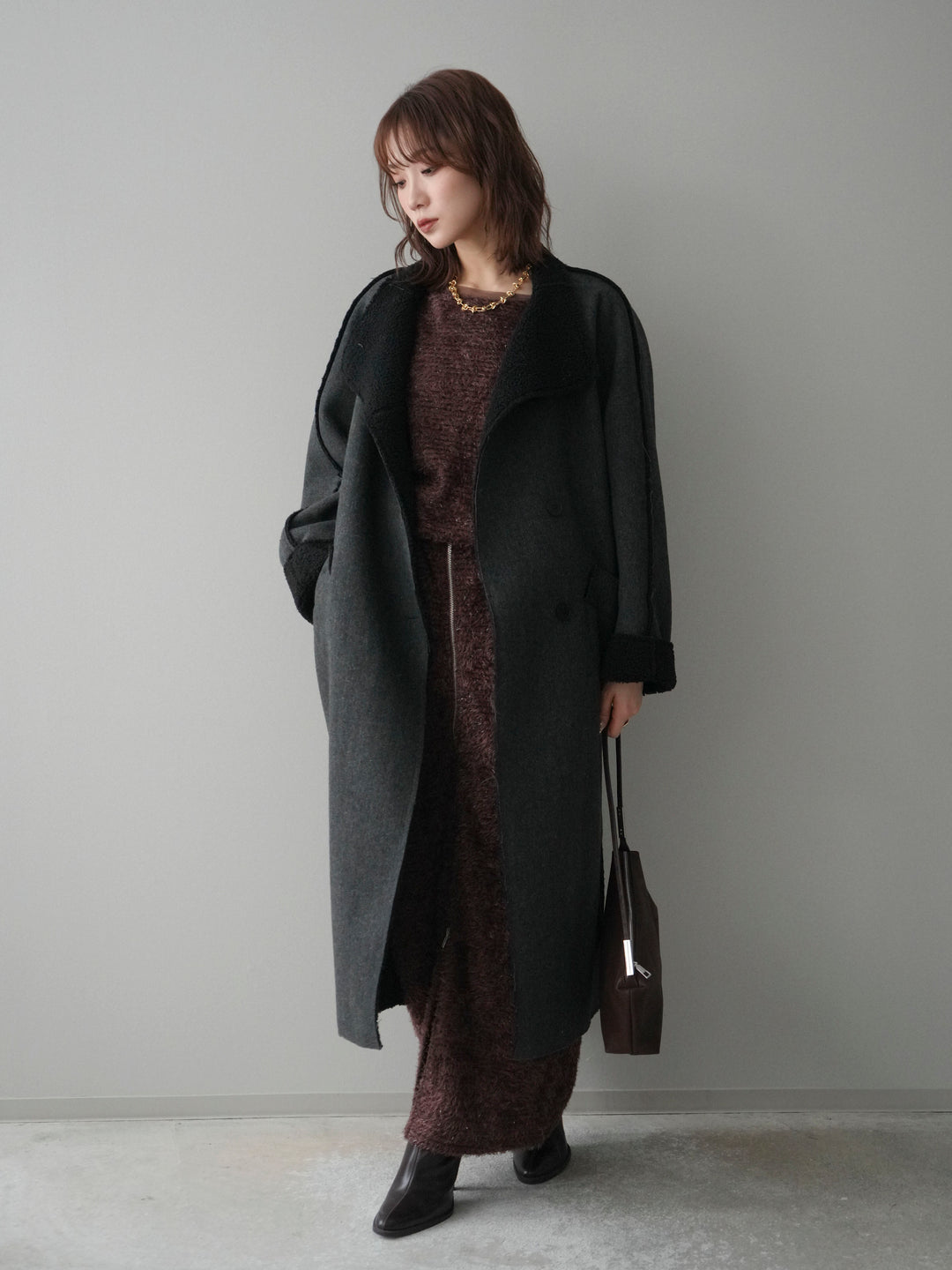 [SET]アウトシーム裏ボアコート+ラメシャギートップス(2set)