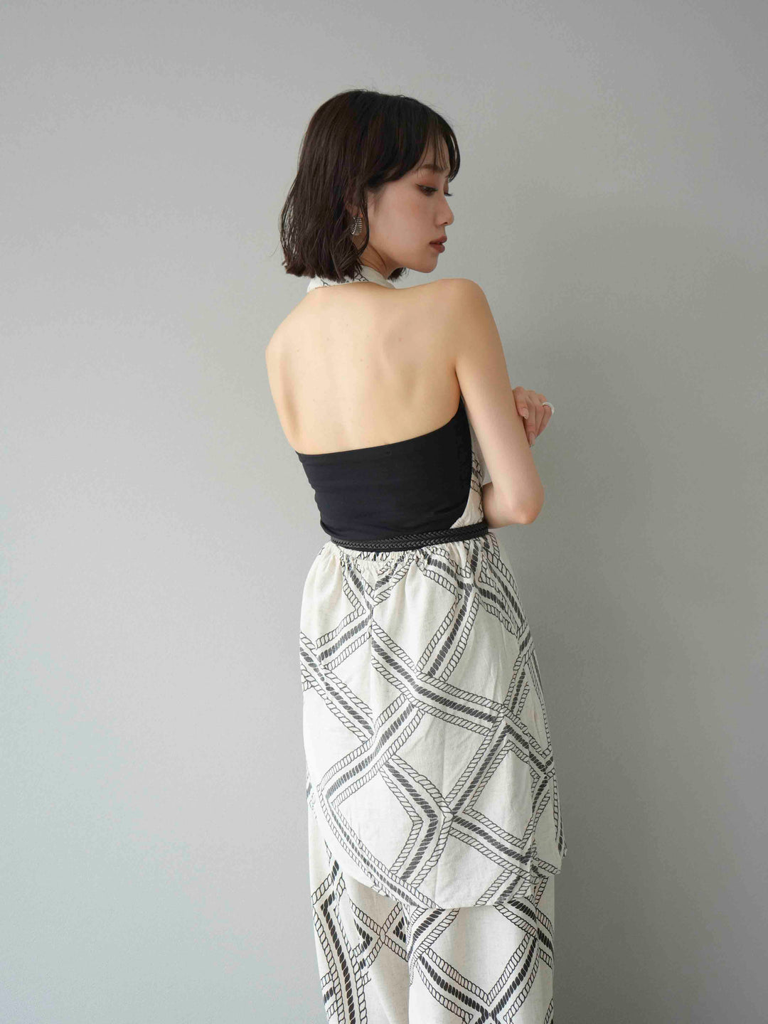 [予約]ロープ柄リネンタッチノースリブラウス/アイボリー