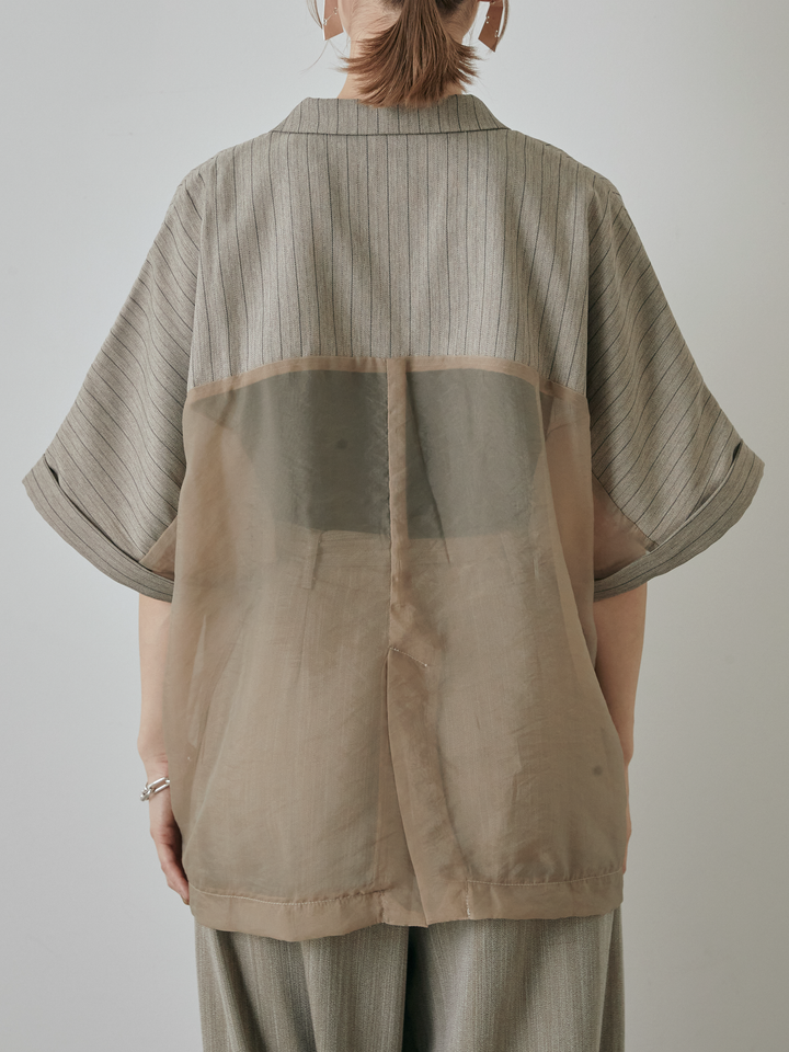 [予約]バックオーガンジーヘリンボーンストライプハーフジャケット/グレージュ