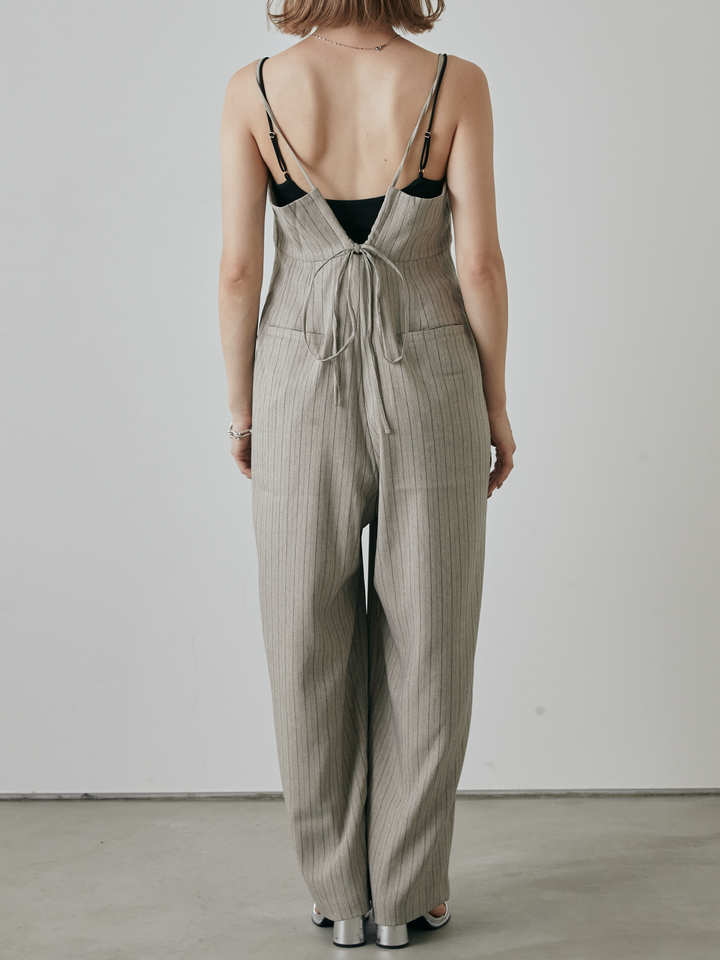 【預購】人字紋條紋工裝褲/米白色