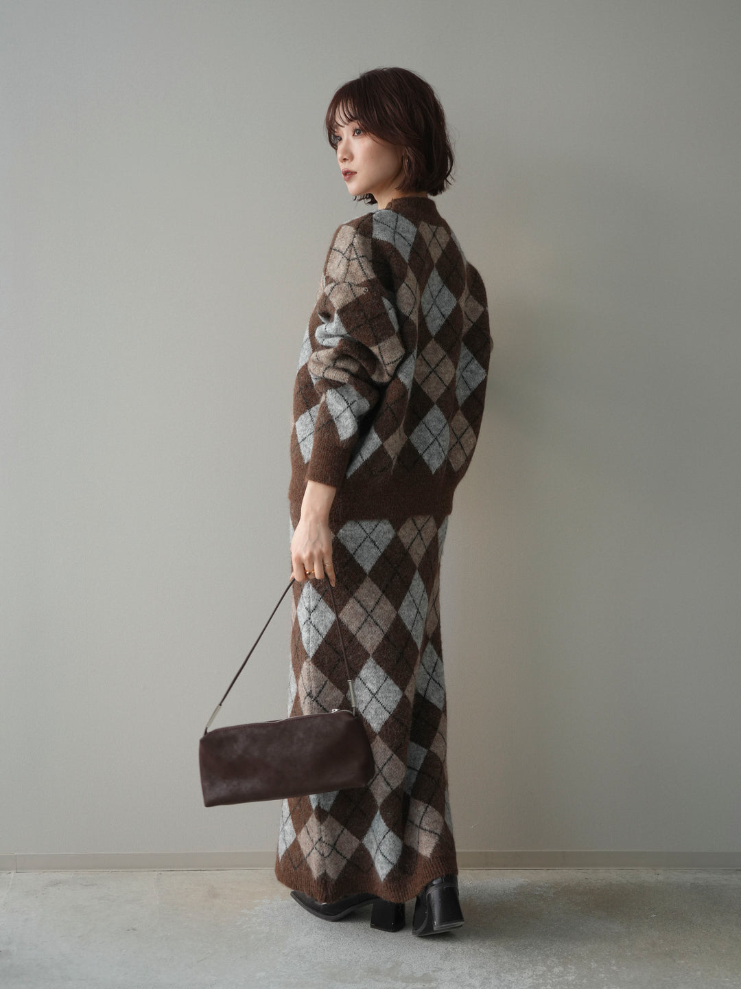 [SET]アーガイルニットプルオーバー&ロングスカートSET UP+選べるアクセセット(2set)