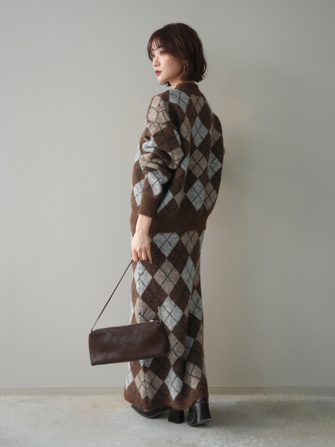 [SET]アーガイルニットプルオーバー&ロングスカートSET UP(2set)