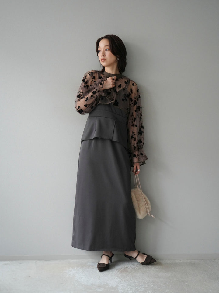 [予約]チュールフラワーフロッキーショートブラウス/ブラウン