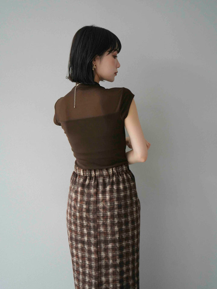 [預訂] 透明切換彈性上衣/棕色