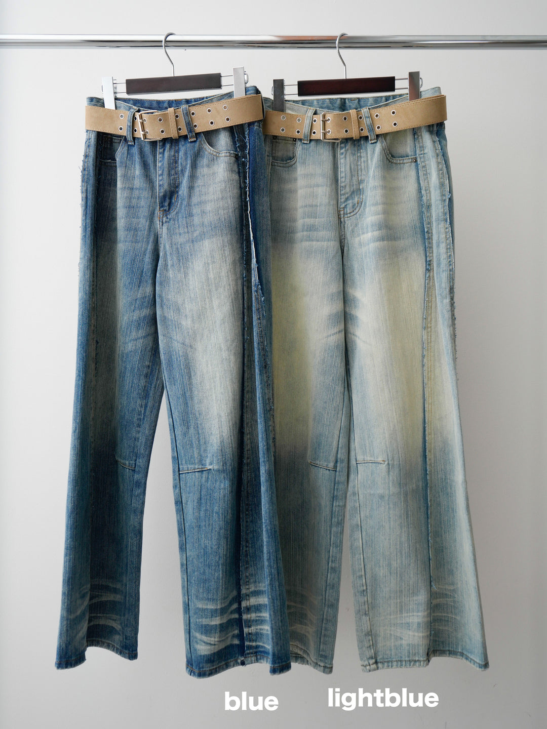 [SET]フリルティアードTEE+縦ウォッシュワイドデニムパンツ(2set)